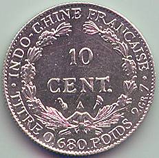 French Indochina 10 cent 1922 silver coin, reverse