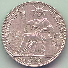 French Indochina 10 cent 1923 silver coin, obverse