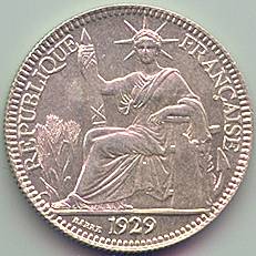 French Indochina 10 cent 1929 silver coin, obverse