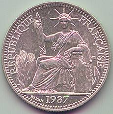 French Indochina 10 cent 1937 silver coin, obverse