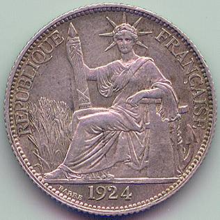 French Indochina 20 cent 1924 silver coin, obverse