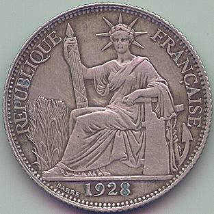 French Indochina 20 cent 1928 silver coin, obverse