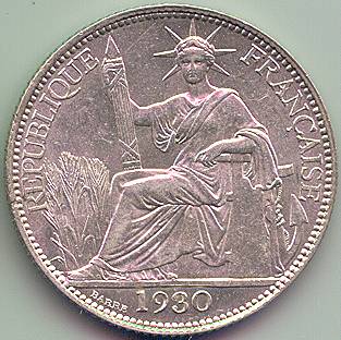 French Indochina 20 cent 1930 silver coin, obverse