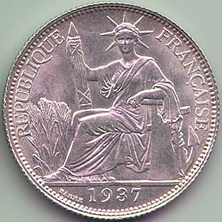 French Indochina 20 cent 1937 silver coin, obverse