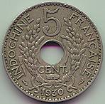 French Indochina 5 Cents 1930 coin