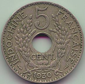 French Indochina 5 cent 1930 coin, reverse