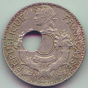 French Indochina 5 cent 1938 error coin, obverse
