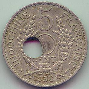 French Indochina 5 cent 1938 error coin, reverse