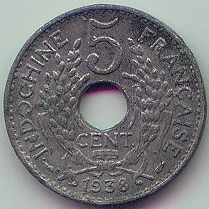 French Indochina 5 cent 1938 fake coin, reverse