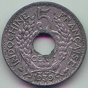 French Indochina 5 cent 1939 fake coin, reverse
