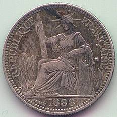 French Indochina 10 cent 1888 silver coin, obverse