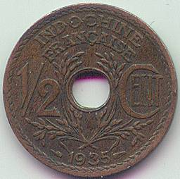 French Indochina 1/2 cent 1935 coin, reverse