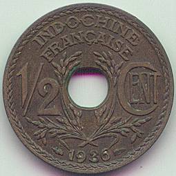 French Indochina 1/2 cent 1936 coin, reverse