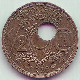 French Indochina 1/2 cent 1939 coin error, reverse