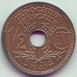 French Indochina 1/2 cent 1940 coin, reverse