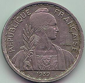 French Indochina 20 cent 1939 coin, obverse