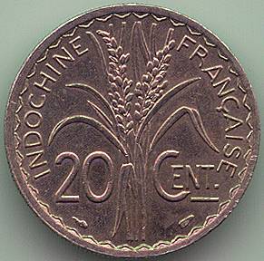 French Indochina 20 cent 1939 coin, reverse