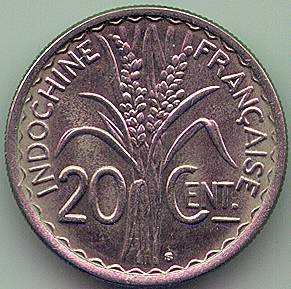 French Indochina 20 cent 1941 coin, reverse