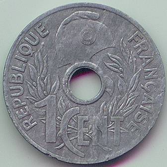 French Indochina 1 cent 1940 zinc coin, obverse