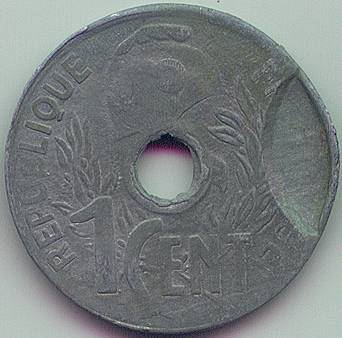 French Indochina 1 cent 1940 error coin, obverse