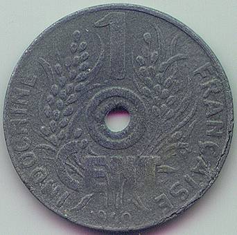 French Indochina 1 cent 1940 error coin, reverse