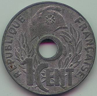 French Indochina 1 cent 1941 zinc coin, obverse