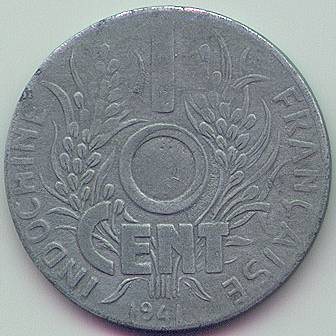 French Indochina 1 cent 1941 error coin, reverse