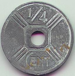 French Indochina 1/4 cent 1942 lead counterfeit coin, obverse