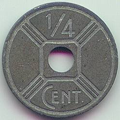 French Indochina 1/4 cent 1943 zinc coin, obverse