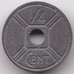 French Indochina 1/4 cent 1944 zinc coin, obverse