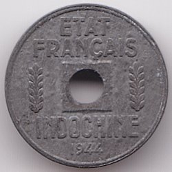 French Indochina 1/4 cent 1944 zinc coin, reverse