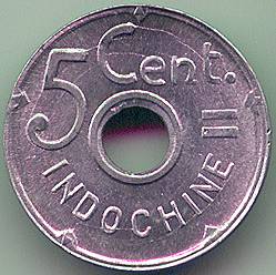 French Indochina 5 cent 1943 coin, obverse