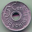 French Indochina 5 Cents 1943 coin