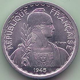 French Indochina 10 cent 1945 coin, obverse