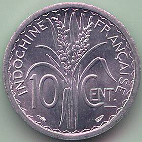 French Indochina 10 cent 1945 coin, reverse