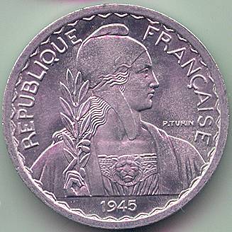 French Indochina 20 cent 1945 coin, obverse