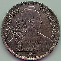 French Union 1 piastre 1947 coin, obverse