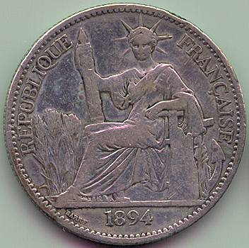 French Indochina 50 cent 1894 silver coin, obverse