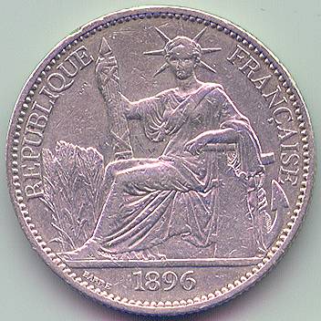 French Indochina 50 cent 1896 silver coin, obverse