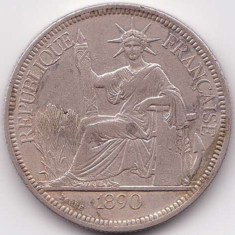 French Indochina Piastre de Commerce 1890 silver coin, obverse