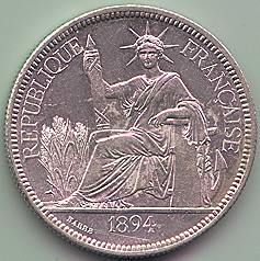 French Indochina Piastre de Commerce 1894 silver coin