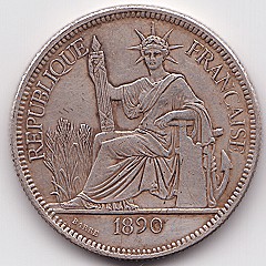 French Indochina 1890 fake piastre coin, obverse
