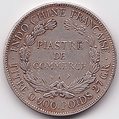French Indochina 1890 fake piastre coin, reverse