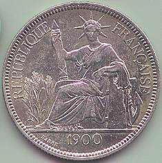 French Indochina Piastre de Commerce 1900 silver coin, obverse