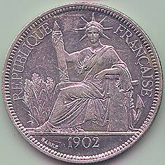French Indochina Piastre de Commerce 1902 silver coin, obverse