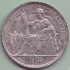 French Indochina Piastre de Commerce 1903 silver coin, obverse