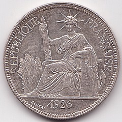 French Indochina Piastre de Commerce 1926 silver coin, obverse