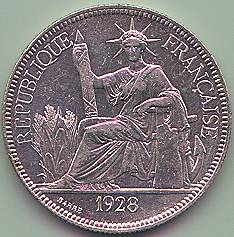 French Indochina Piastre de Commerce 1928 silver coin, obverse