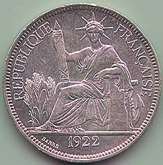 French Indochina Piastre de Commerce 1922 silver coin, obverse