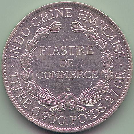 French Indochina Piastre de Commerce 1922 silver coin, reverse